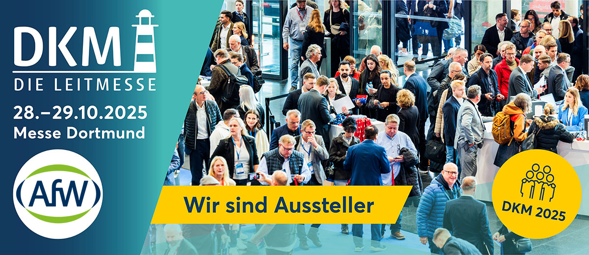 Der AfW Bundesverband Finanzdienstleistung e.V. ist Austeller auf der DKM Messe in Dortmund am 28. + 29. Oktober 2025